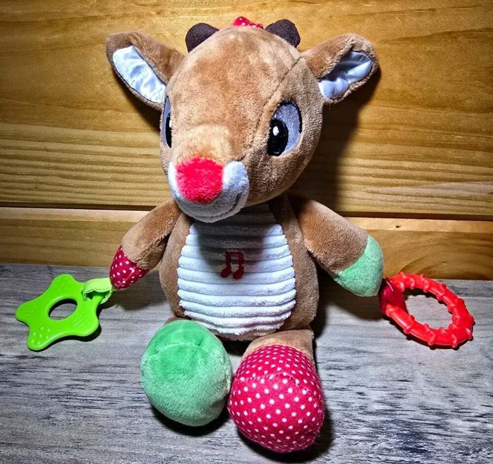 Rudolph Red-Nosed Singing Plush Baby Toy w/ Teether Stroller/ Car Seat Hook